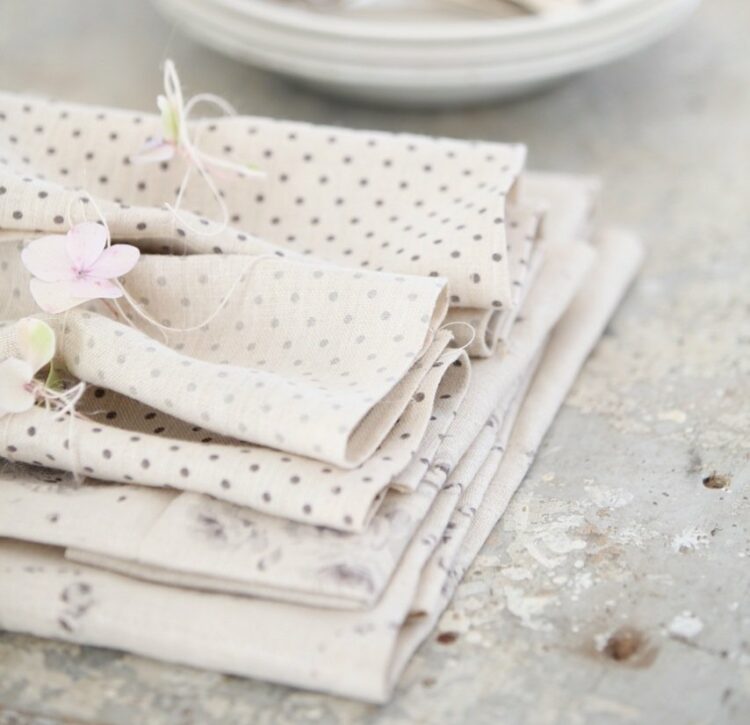 Dots ~ Swedish Grey or Gustavian Grey on Cream Linen