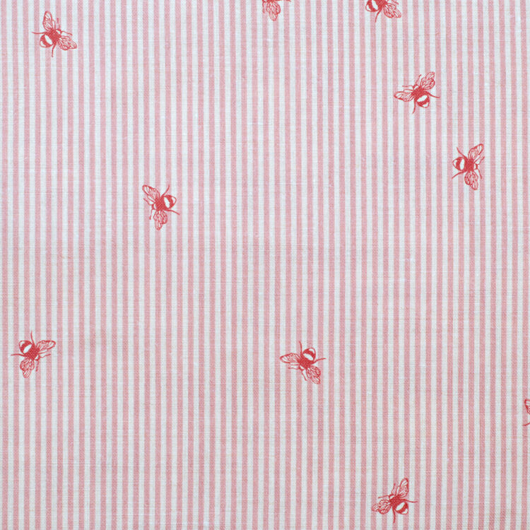 Bee Pinstripe ~ Raspberry & Rose on Ivory Linen