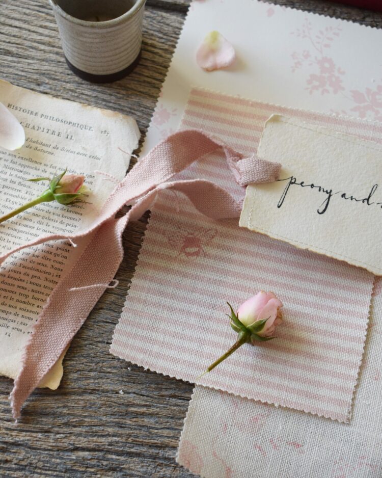 Bee Pinstripe ~ Antique Dusty Pink Cream Linen