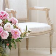 Georgian Trellis ~ Antique Powder Pink on Cream Linen - Image 2