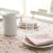Bee Pinstripe ~ Raspberry & Rose on Ivory Linen - Image 4
