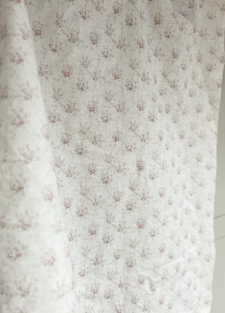 Tiny Faded Hattie Grape and Basil ~ on New White Linen