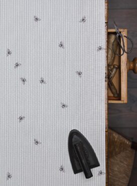 Bee Pinstripe ~ Swedish Grey & Charcoal on Ivory Linen