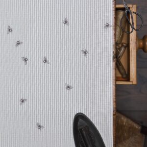 Bee Pinstripe ~ Swedish Grey & Charcoal on Ivory Linen