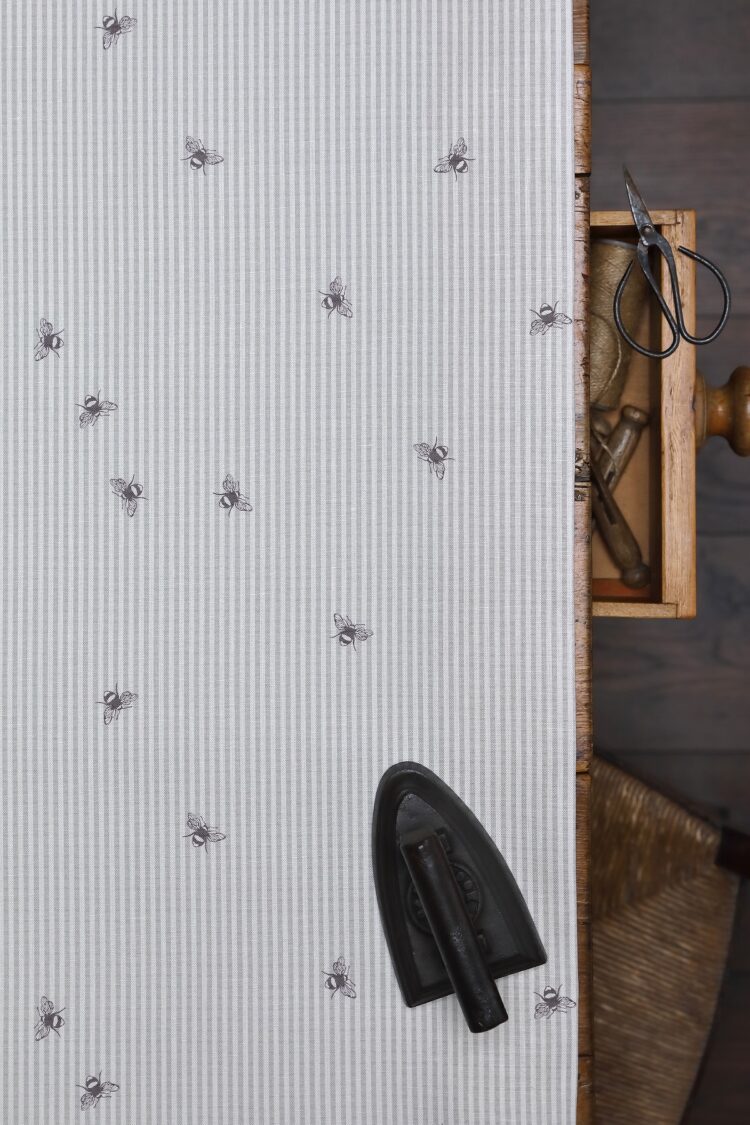 Bee Pinstripe ~ Swedish Grey & Charcoal on Ivory Linen