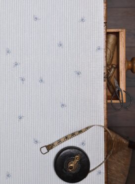 Bee Pinstripe ~ Sky on Ivory Linen