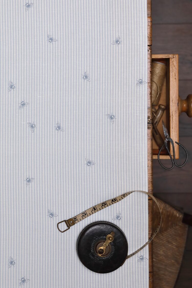 Bee Pinstripe ~ Sky on Ivory Linen