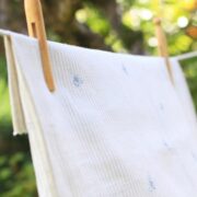 Bee Pinstripe ~ Sky on Ivory Linen - Image 2