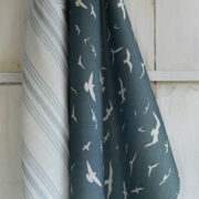 Seagulls ~ Storm Blue Background on Oatmeal Linen Union - Image 5