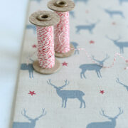 Stag All Star ~ Oxford Blue & Red on Oatmeal Linen Union - Image 3