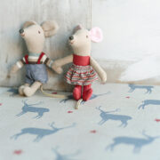 Stag All Star ~ Oxford Blue & Red on Oatmeal Linen Union - Image 2