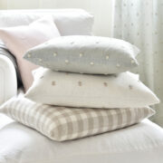 Pienza Hand Embroidered Sprigs ~ Stone/Ivory on Grey Linen - Image 4