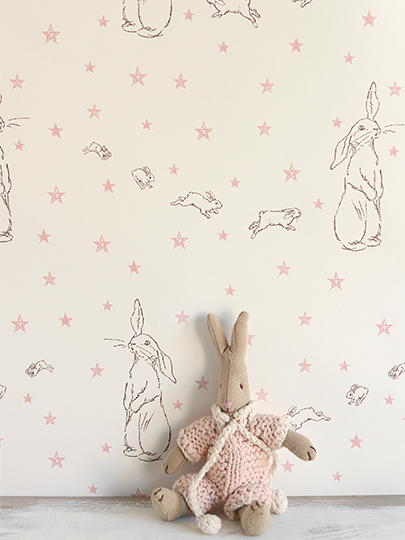 Rabbit All Star Wallpaper With Pink Stars Peony Sage Rabbit All Star Wallpaper With Pink Stars Peony Sage