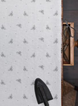 Busy Bees ~ Mink Grey on Cream Linen