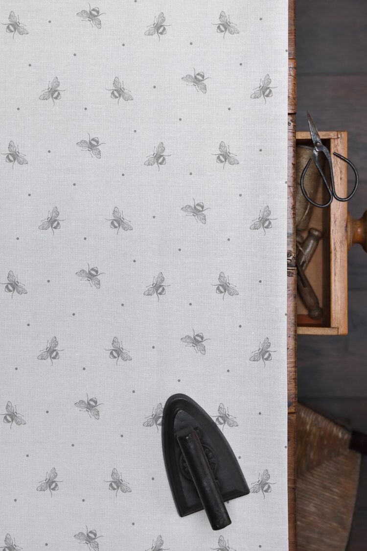 Busy Bees ~ Mink Grey on Cream Linen