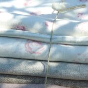 Posies ~ Ruby, Raspberry & Clay on New White Linen - Image 4