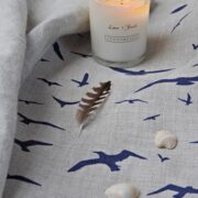Seagulls ~ Navy on Stone Linen - Image 2