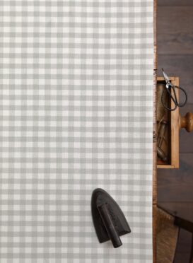 Check Small ~ Stone Grey on Ivory Linen