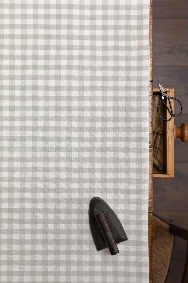 Check Small ~ Stone Grey on Ivory Linen