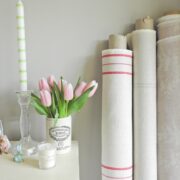 The Swiss Stripe ~ Jemima Red on Grainsack Linen - Image 2