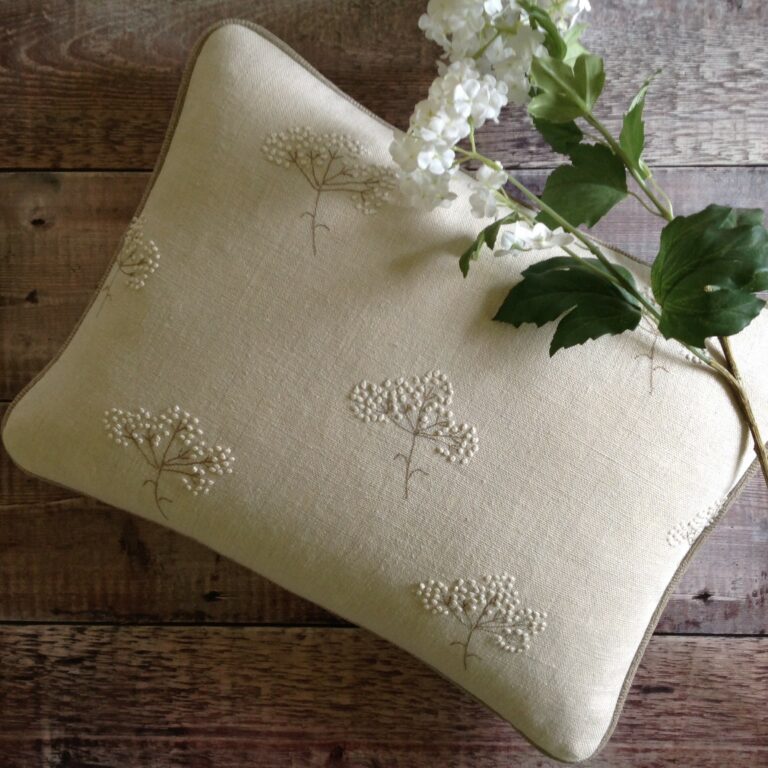Stunning Handmade Hand Embroidered Cow Parsley Oblong Cushions ~ Â£85.00