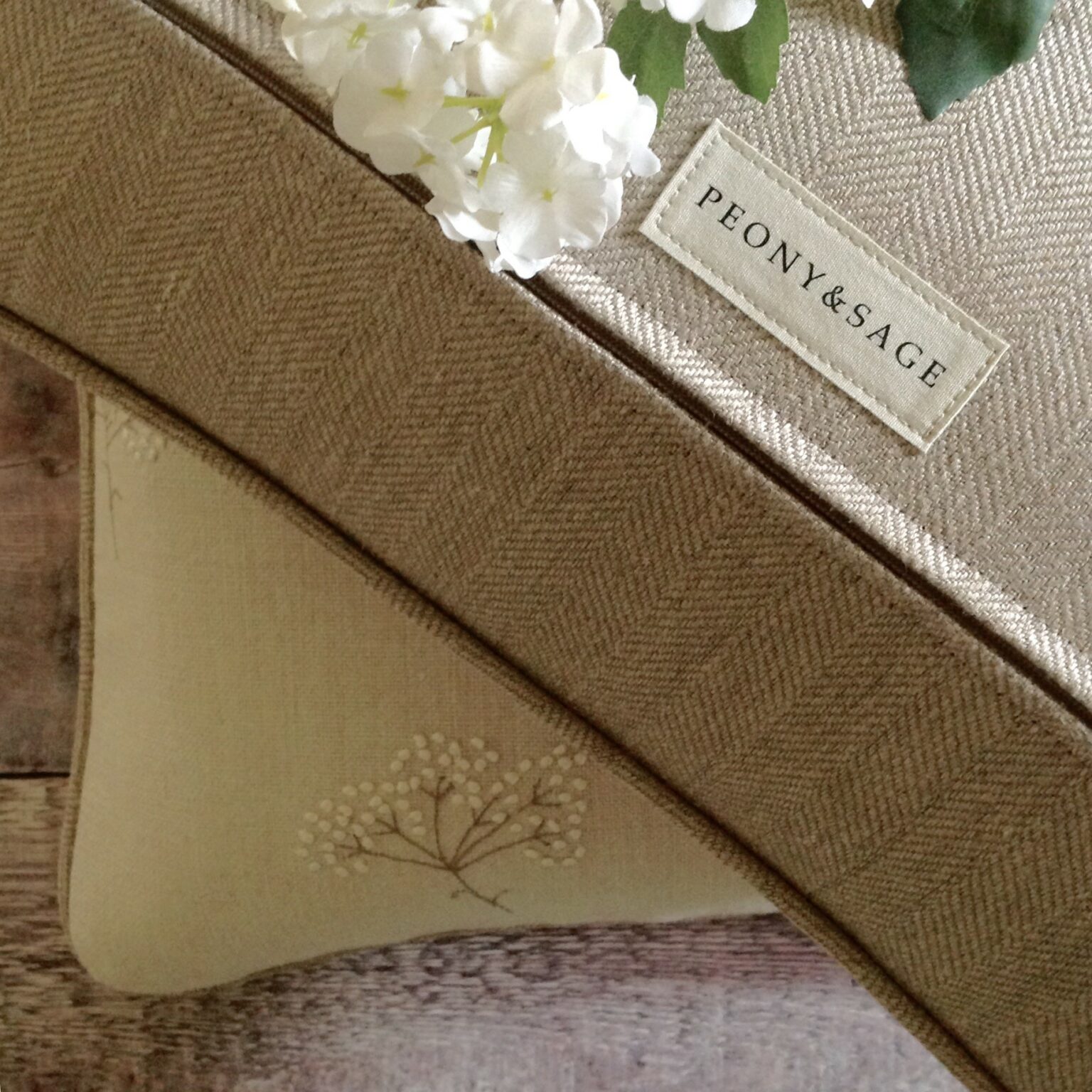 Stunning Handmade Hand Embroidered Cow Parsley Oblong Cushions £95.00