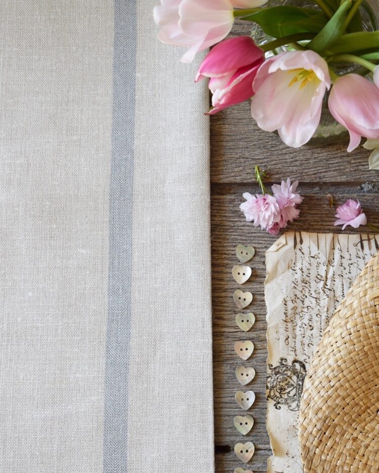 The Capri Stripe ~ Weathered Blue on Grainsack Linen