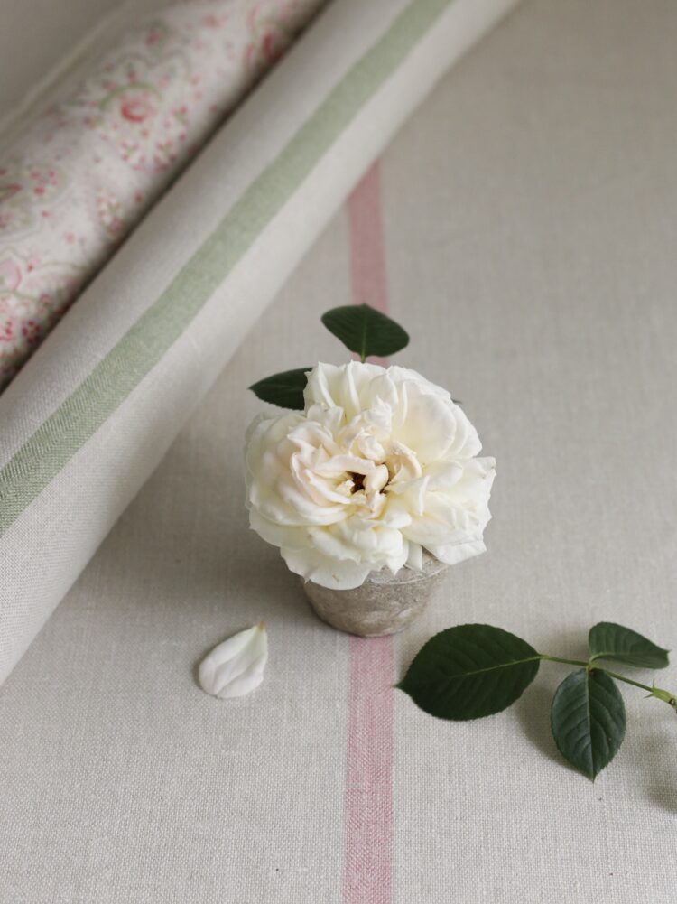 The Capri Stripe ~ French Blossom on Grainsack Linen