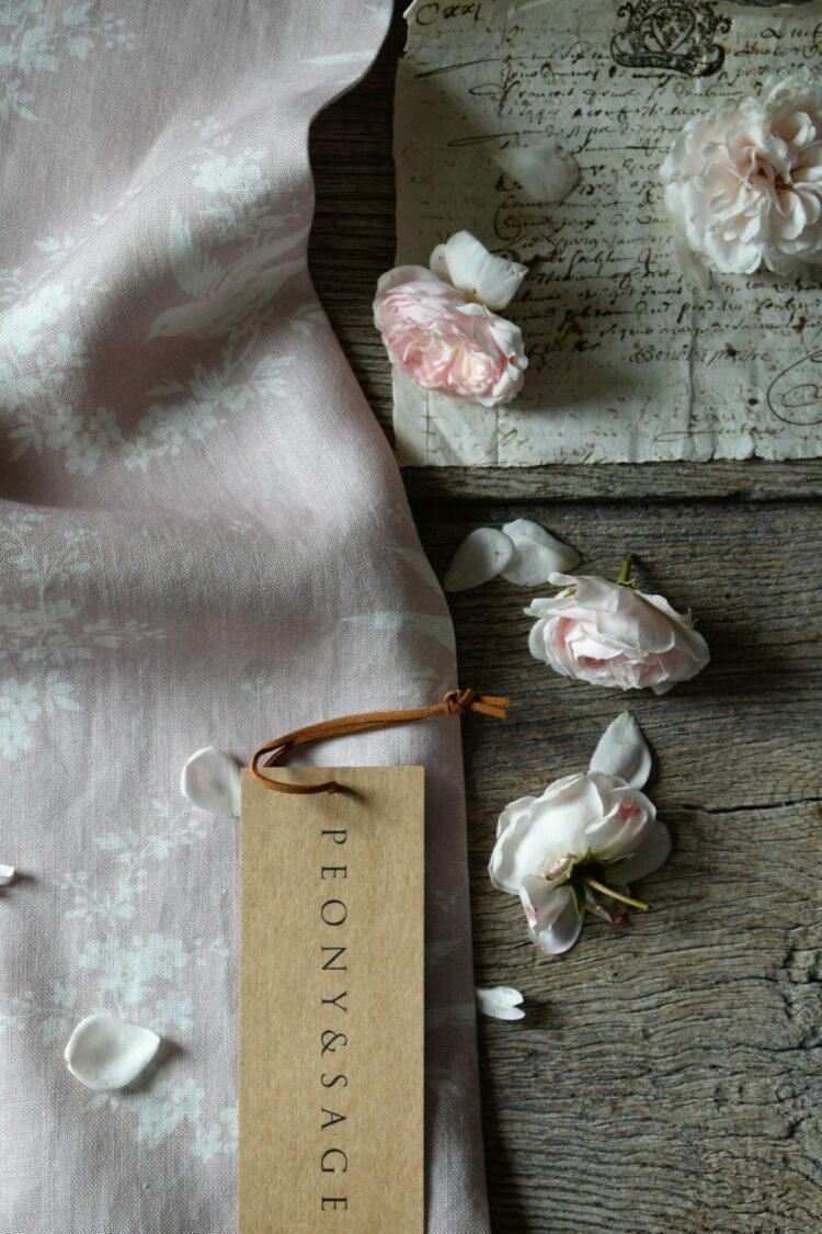 Birdsong (Large) ~ Pretty in Pink Background on Ivory Linen