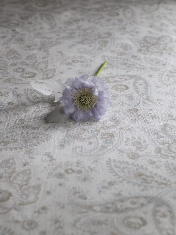 Xanthe Grande ~ Opal Blue and Donkey Greys on White Herringbone