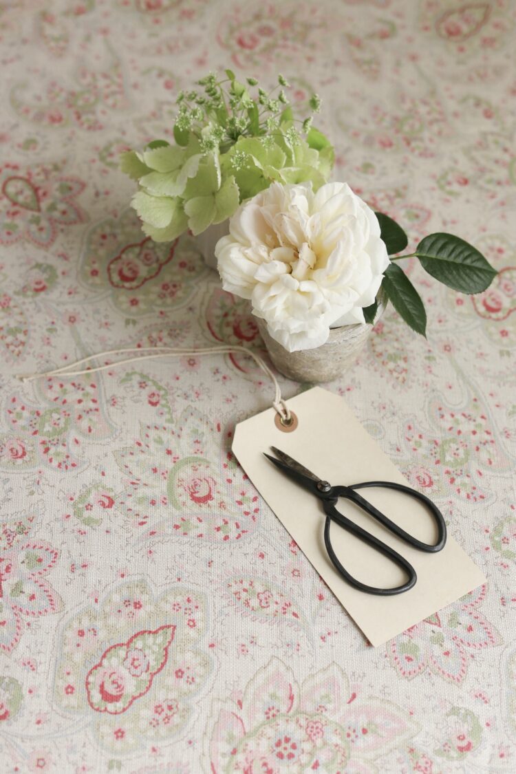 Xanthe ~ Peony & Sage colourway on Cream Linen *