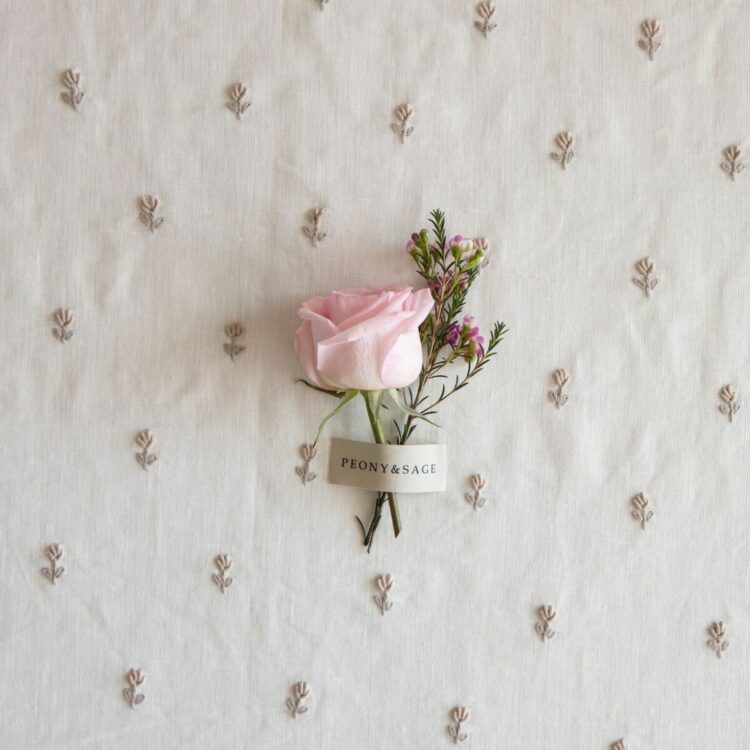 Pienza Hand Embroidered Sprigs ~ Stone/Natural on Oyster White Linen ON SALE £95pm