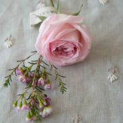 Pienza Hand Embroidered Sprigs ~ Stone/Ivory on Grey Linen - Image 8