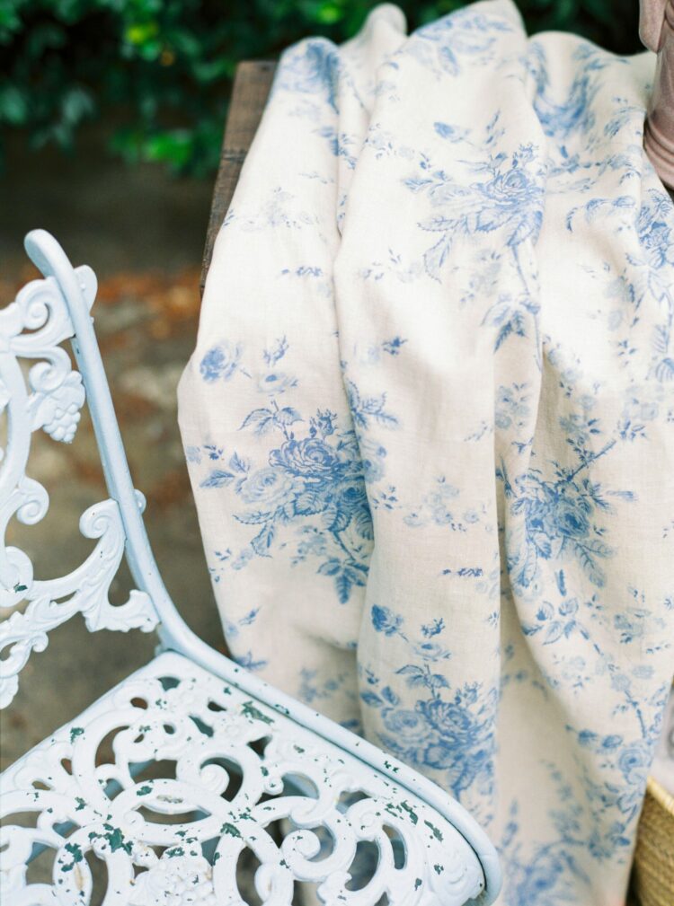 Mia ~ Porcelain Blues on Stone Linen (Available on white upon request)
