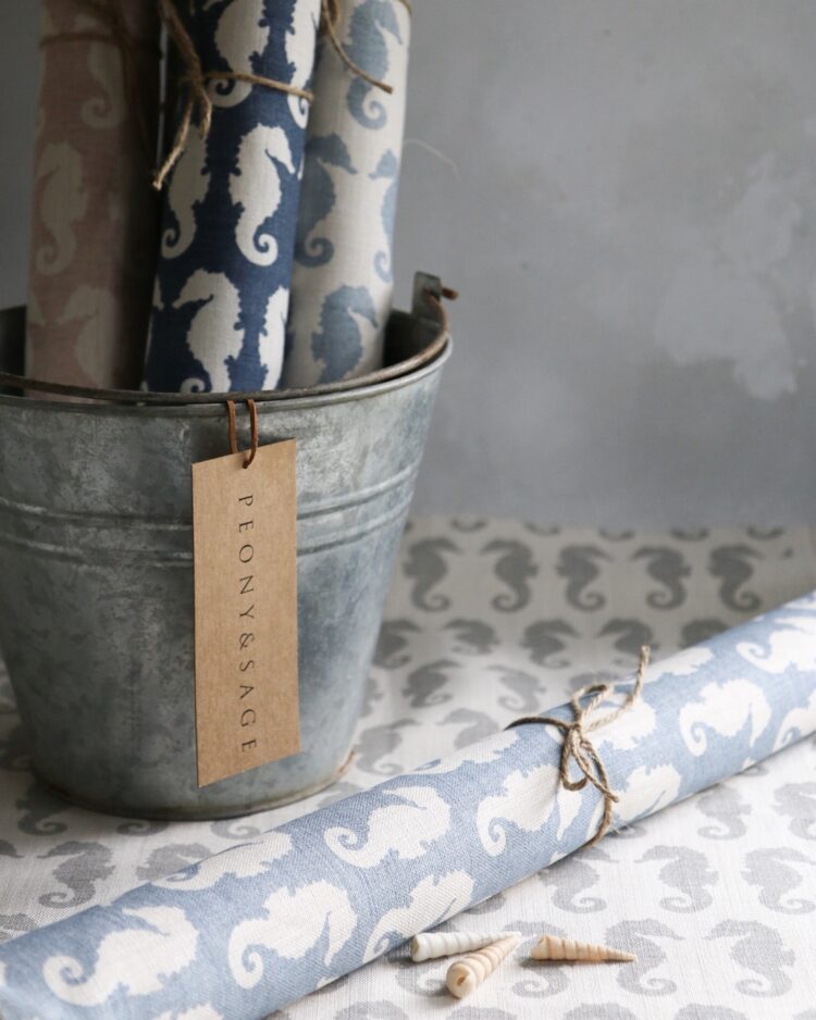 Seahorses ~ Gustavian Blue Background on Cream Linen *