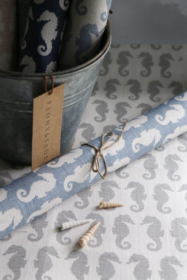 Seahorses ~ Dark Grey Positive on Cream Linen *