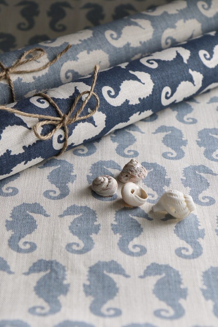 Seahorses ~ Gustavian Blue Positive on Cream Linen *
