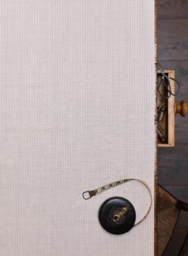 Skinny Pinstripe REVERSED ~ Mulberry Pink on Cream Linen