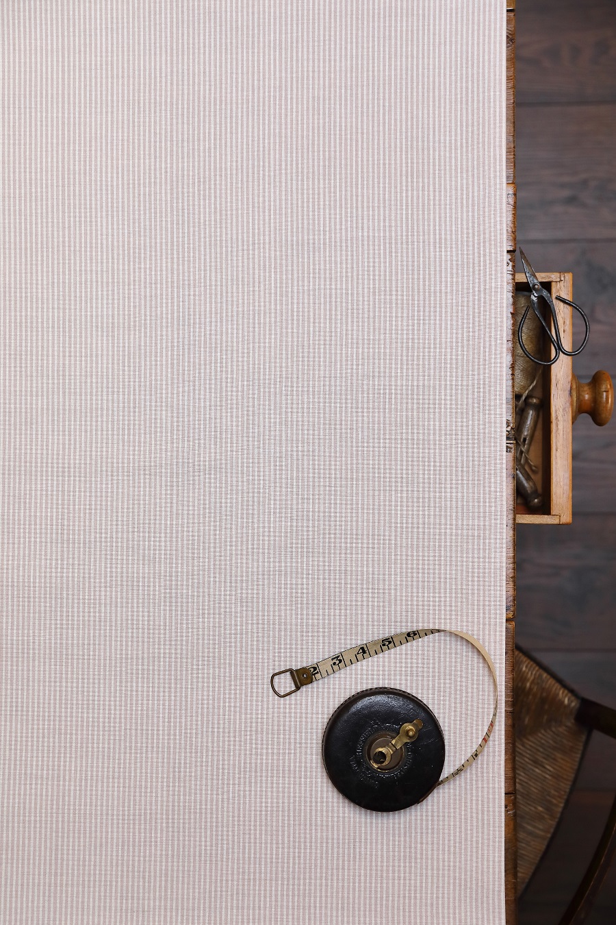 Skinny Pinstripe REVERSED ~ Mulberry Pink on Cream Linen