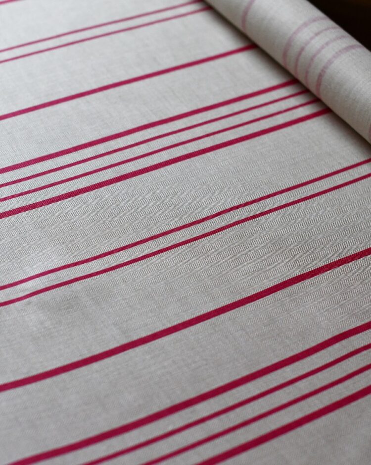 French Ticking ~ Jemima Red solid on Smart Cream Herringbone
