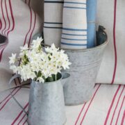 French Ticking ~ Squid Ink Blue on Cream Herringbone - Image 2