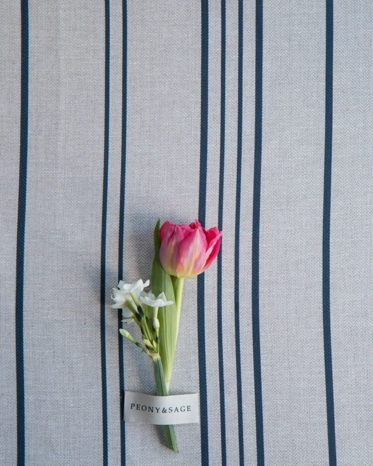 French Ticking ~ Squid Ink Blue on Cream Herringbone