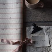 Stars and Stripes ~ Mulberry Pink & Grey on Cream Linen * - Image 2