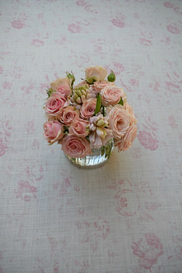 Charlotte Grande ~ Soft Pinks Vintage on Cream Linen