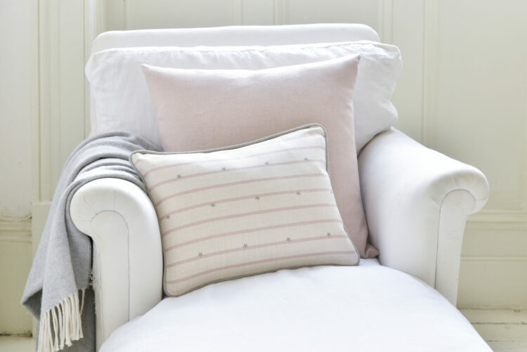 Stars and Stripes Oblong Cushion Mulberry Pink & Grey ~ £70.00