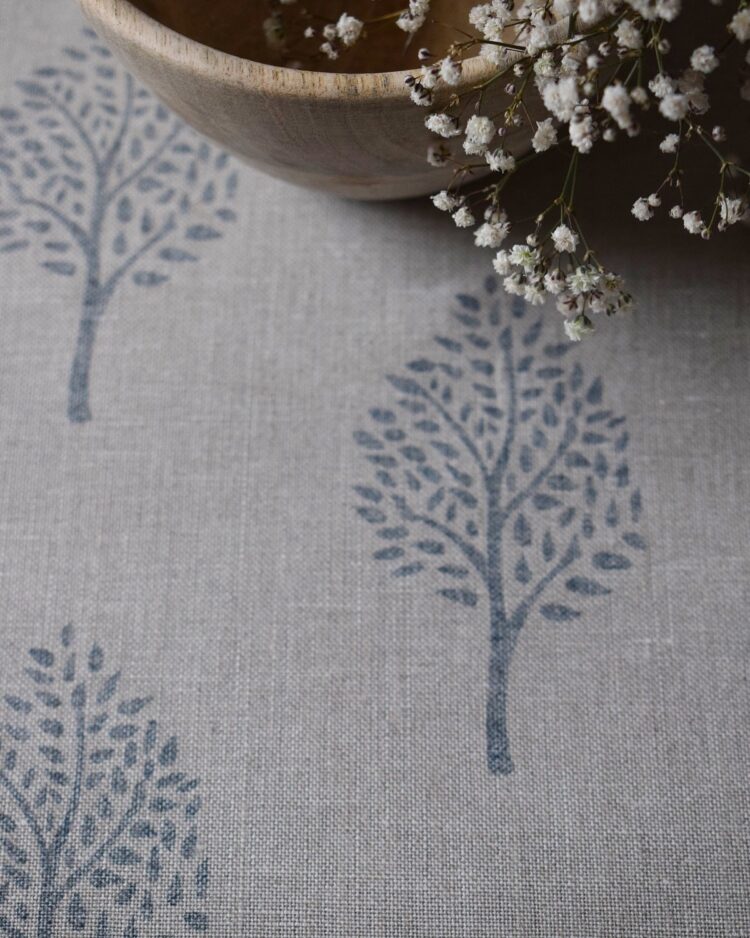 Indian Trees ~ Storm Blue on Stone Linen