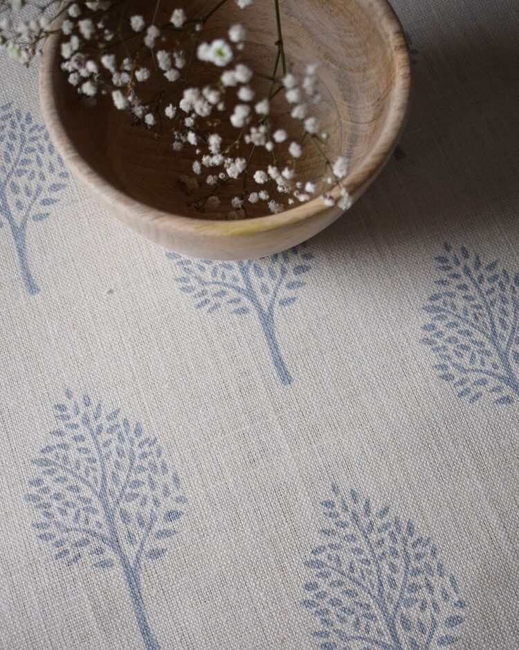 Indian Trees ~ Weathered Blue on Cream Linen *