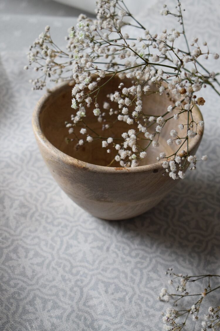 Lakshmi ~ Soft Blue Grey Blotch on Ivory