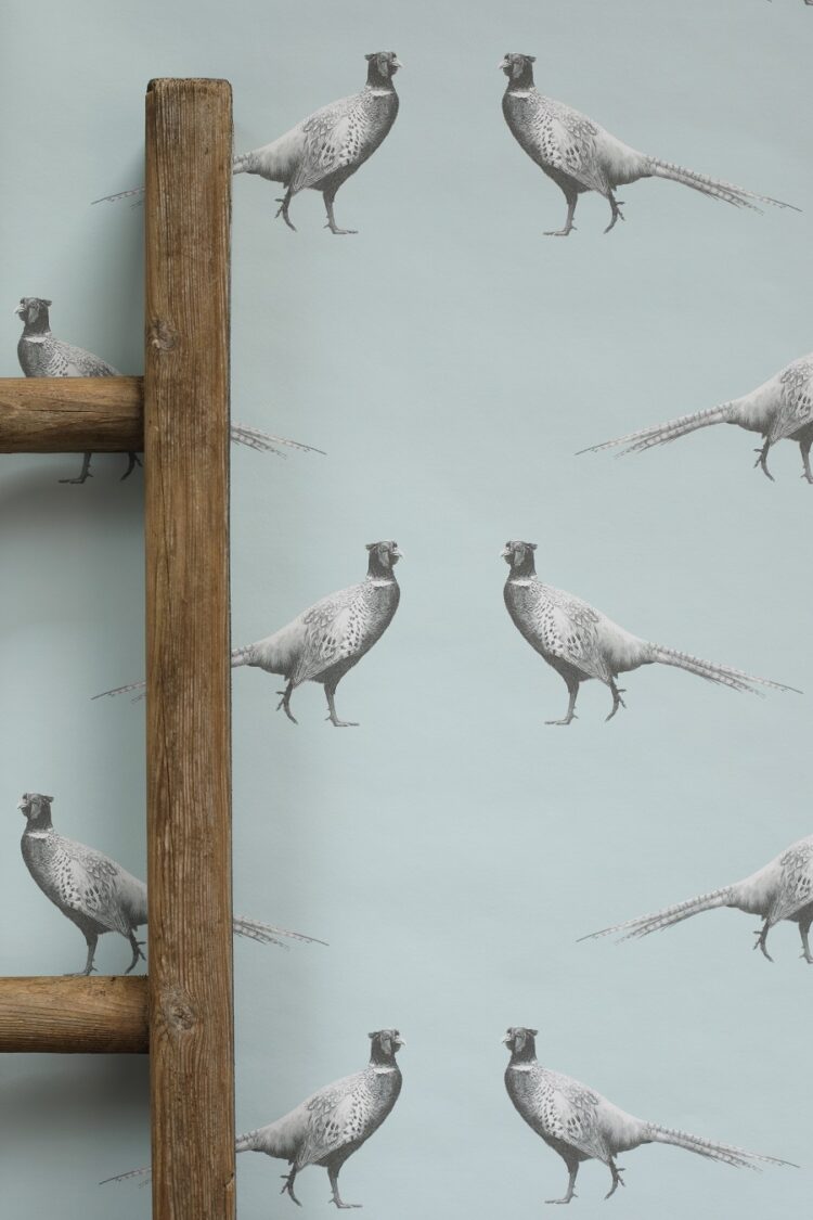 Country Pheasant Wallpaper Grey Green