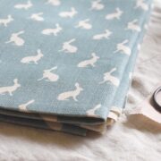 Mini Hops ~ Dark Amalfi Blue Background on Chunky Cream Linen - Image 2